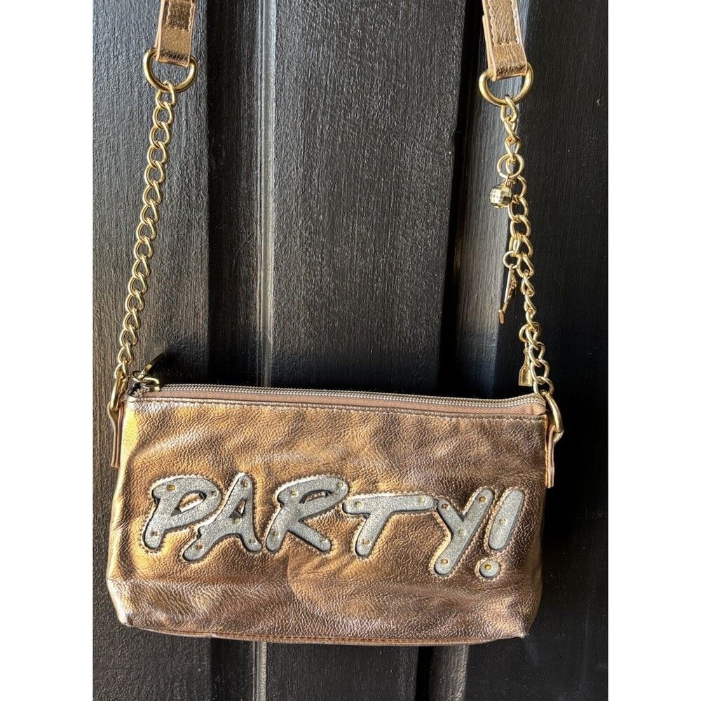 Y2K Betsey Johnson Gold Metallic light Up PARTY cross Body Bag Purse Chain Charm